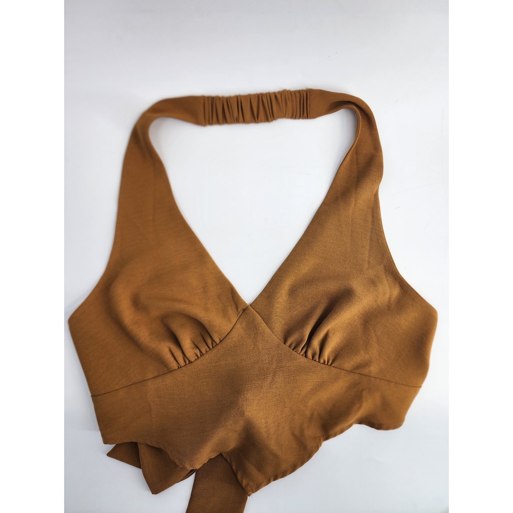 Brown Halter Neck Tie‎ Back Crop Top XL